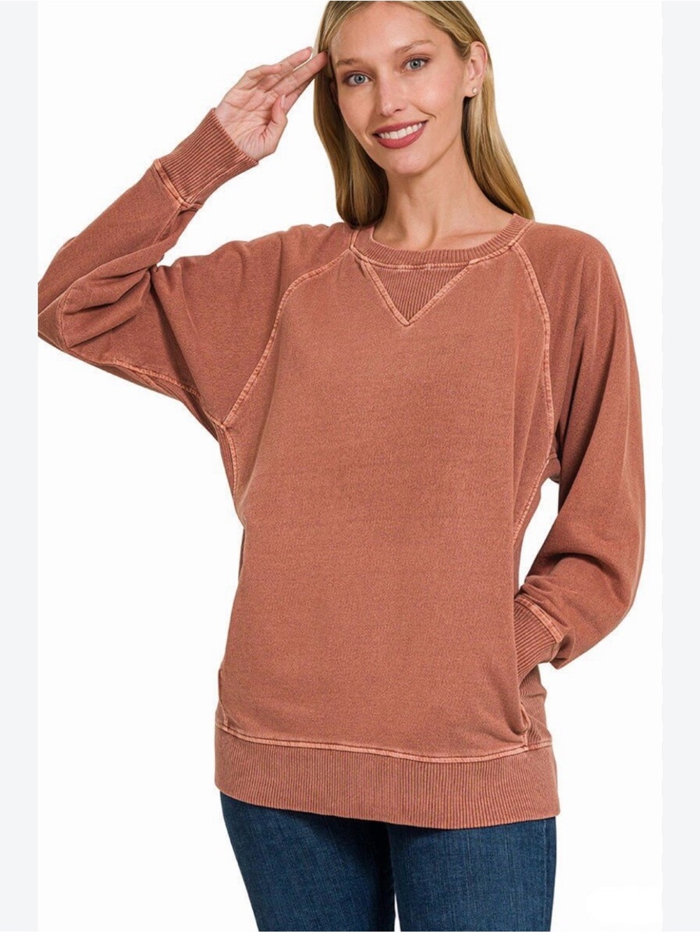 Zenana Women's Rust Crewneck Sweatshirt